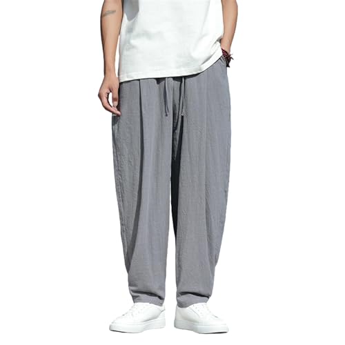 Pantalon style chinois homme jambe large coton lin droit