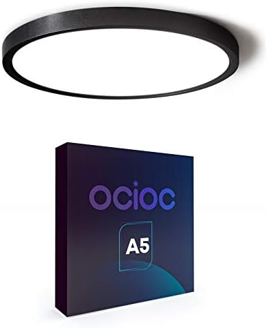 ocioc 9Inch LED Flush Mount Ceiling Light Black, 18W, 5000K, Ultra Thin Round Lighting Fixture for Bedroom, Child Room, Porch, Hallway, Stairwells ETL Listed