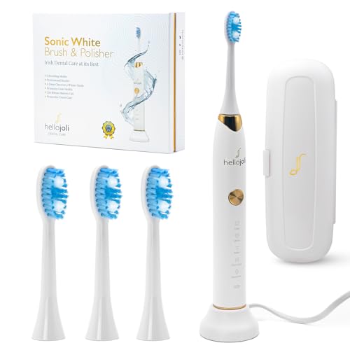 Hellojoli Rechargeable Sonic Toothbrush – Electric Sonic Toothbrush with 5 Modes, 3 Replacement Heads, Ideal for Whitening & Sensitive Teeth