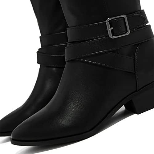 YDN Women Round Toe Knee High Boots Block Low Heel Wide Calf Boots Casual Fall Winter Shoes Size 4-15 US3