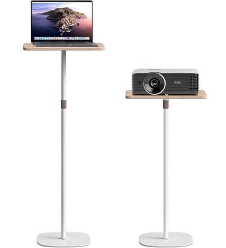 DFENG Stehpult Höhenverstellbar Schreibtisch Mobiler Stehtisch mit 46–120cm Laptop Ständer, Beweglicher Computertisch Mobile Tragbarer Podiumständer, Beistelltisch für Schule, Büro, Kirche (Weiß)
