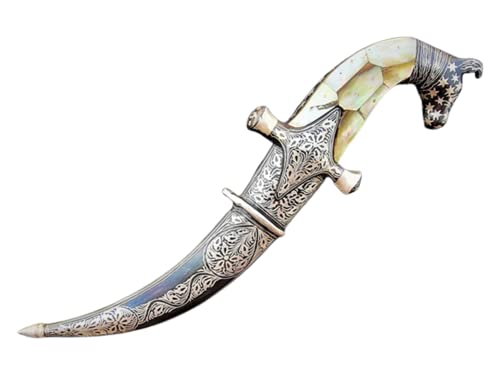 Indian Handcrafted Oriental Indo Persian Daggers with Silver Damascened Khanjar Blade Dagger Knife by SIKLIGAR Arts (Horse Style)