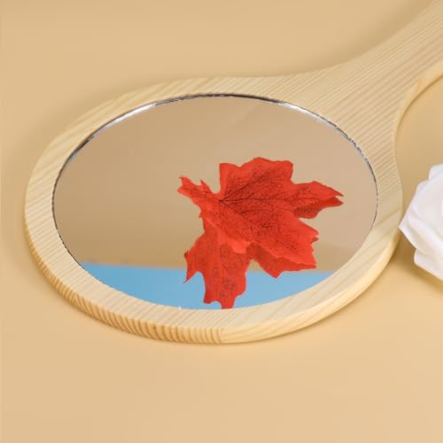 Espejo de maquillaje portátil con marco de madera miniatura 4