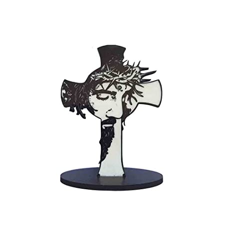 Wooden Dashboard Jesus face Cross,Perfect for Gifting,Dashboard,car,Christian Statues,Christmas Gifts, Wall (Pack of 1,Multicolour)