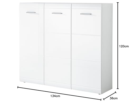 Germania 3523-84 Schuhschrank mit Hochglanz-Fronten GW-Adana in Weiß, 134 x 120 x 36 cm (BxHxT)