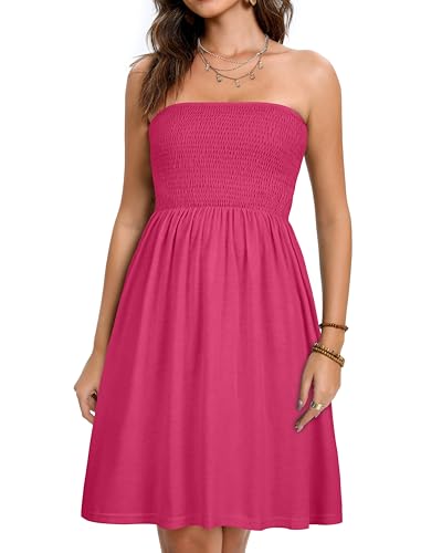 Image of elescat Summer Dresses for Women 2026 Strapless Casual Beach Cover Ups Tube Top Sundress
