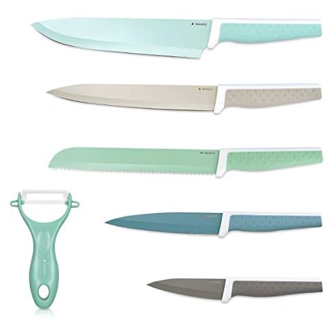 Navaris Set de 6x cuchillos de cocina incluyendo 1x pelador de cerámica Cover