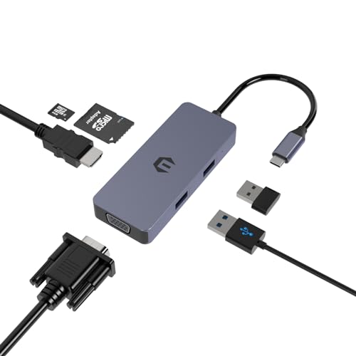 USB C Hub, TOTU 6 in 1 USB C to HDMI Adapter, USB C Docking for Type C Laptops with HDMI, VGA, 2 USB A and SD/TF Card Reader -  HB101-J1