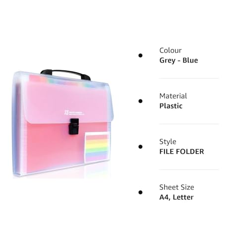 Image of Files Folder 13 Pockets A4 Rainbow Accordion File Organizer,Index Handle File High Capacity Expanding Document Folder for Business Office Study
