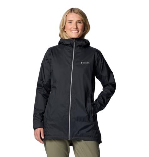 Columbia Womens Switchback II Lined Long Rain Jacket, Black, Small
