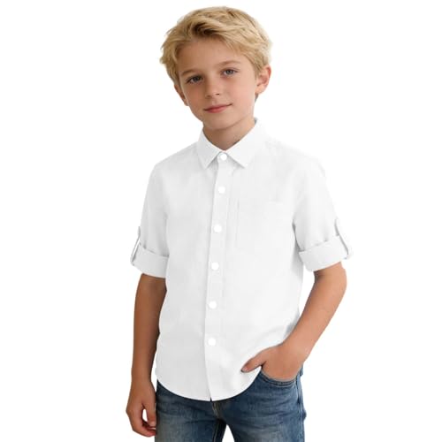 2026 Camisa Infantil Manga Larga para Niños Estilo Cuello Vuelto para Uso Diario y Escolar (White, 5-6 años)