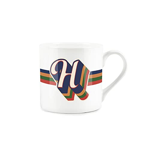 Purely Home Retro Alphabet Letter H Mug - Bone China White Coffee Tea Present Personalised Initial Gift - Image 3
