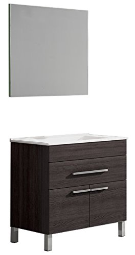 Platos de ducha y mamparas Conjunto Amira_PdM_ Mueble + encimera cerámica + Espejo Liso (Roble Sinatra, 60cm)