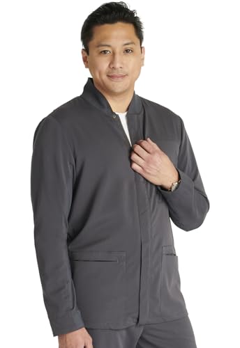 Cherokee Men's Scrub Jacket, Zip Front Stand-Up Collar and Snap at The Neck Closure CK329A, XL, Pewter