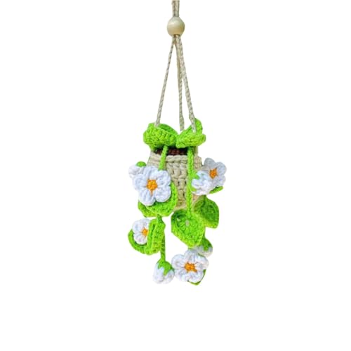 Handmade Crochet Hanging Daisy Car Mirror Ornament By Tokatan
