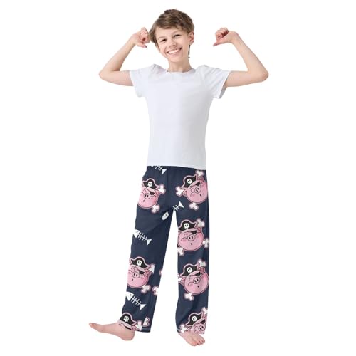 Pirate Pig Boys Pants Boys Athletic Pants Long Pant for Boywith Pockets Wide-Leg Size 6-14Y3