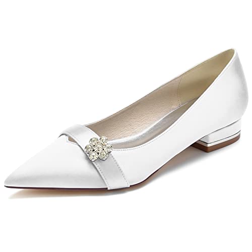 Ballerines mariée satinée à bout pointu et talons plats de 2.5cm