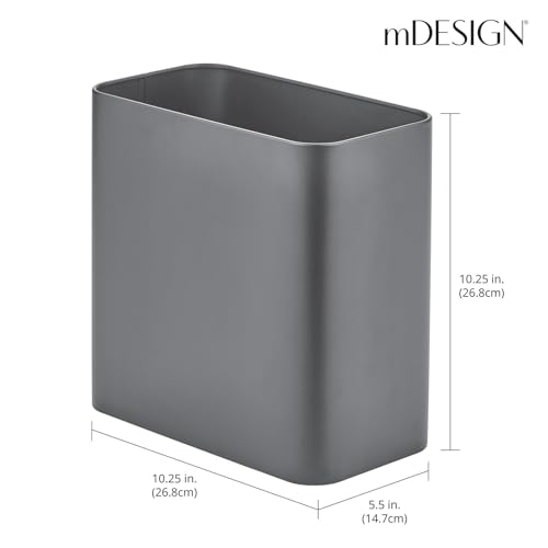 mDesign Small Metal 2.4 Gallon/9 Liter Trash Can Wastebasket Garbage Bin for Bathroom, Slim Rubbish Waste Bin Trashcans - Mirri Collection - Graphite Gray - Image 4