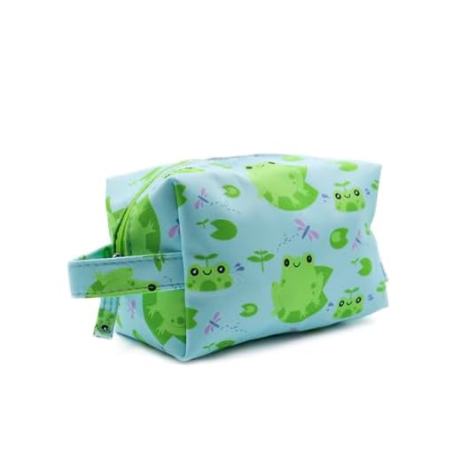 PONETTE - Neceser Infantil en Tejido Celeste con Divertido Estampado de Ranas Bañándose, Libélulas y Nenúfares, Niño, Niña, Viaje, Estuche, Bolsa, Colegio, Piscina, Playa, Marca Española