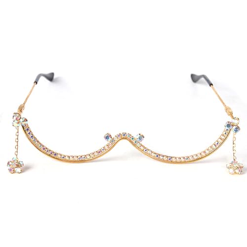 QUILSTM Elegantes joyas con marco de metal y diamantes de imitación en forma de gota de agua en forma de W, con cristales brillantes y aptas para pieles sensibles, oro