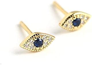Dainty Evil Eye Mini Stud Earrings Sterling Silver Blue Crystal CZ Wedding Earring Ear Piercing Studs for Women Little Girls