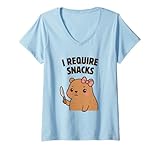 Photo Gallery donna i require snacks capybara funny cute food meme maglietta con collo a v Photo Gallery donna i require snacks capybara funny cute food meme maglietta con collo a v