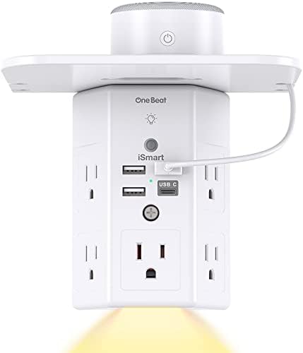 Multi Plug Outlets, Wall Outlet Extender with Night Light and Outlet Shelf, Surge Protector 4 USB Ports(1 USB C), USB Wall Charger Power Strip Electric Outlet Splitter for Home Office White