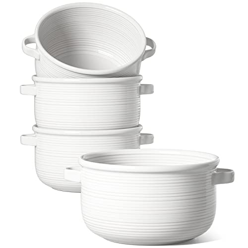Comparison: Best French Onion Soup Crocks 2 LE TAUCI Soup Bowls with Handles - 28 oz Lead-Free Ceramic French Onion Crocks, Oven and Microwave Safe, Heat-Resistant Design, Stackable, Dishwasher Safe, Set of 4, White
