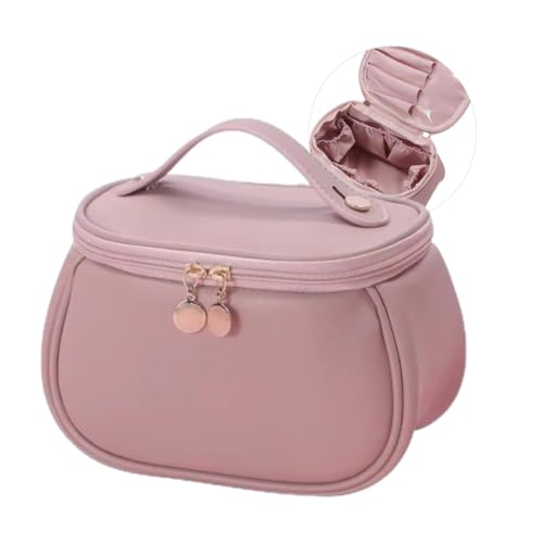 Necessaire de Maquiagem e Cosméticos para Viagem - Organizador Compacto com Divisórias - Bolsa de Couro Sintético Feminina - Estojo de Beleza Portátil - Organizador de Maquiagem - UpShop (Rosa)