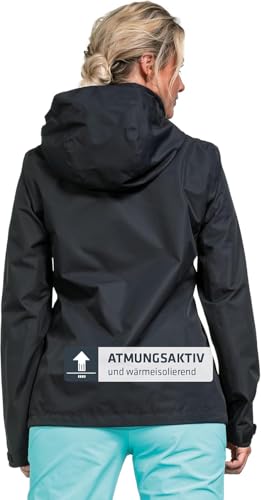 Schöffel Damen Jacket Gmund L, wind- und wasserdichte Regenjacke, atmungsaktive Outdoor Jacke, Wanderjacke mit verstaubarer Kapuze, black, 36