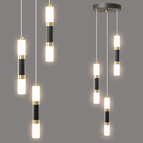 Image of Modern Kitchen Pendant Lighting Over Island Dimmable LED 3 Light Mini Pendant Light, Pendant Lights Kitchen Bedroom Modern Pendant Light Fixtures (Black Gold)