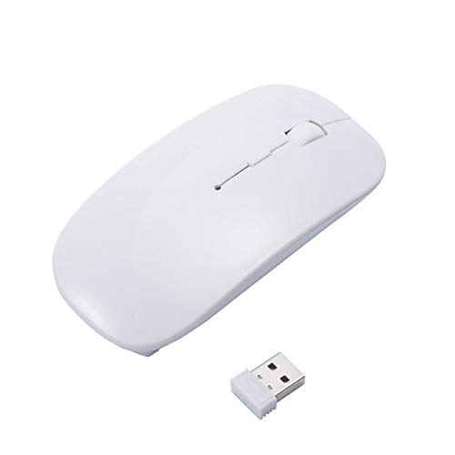 2.4G BT Wireless Mouse with USB Receiver, Portable USB Cordless Optical Mice Small Light Weighted Mouse with 4 Button Keys Compatible Computer Laptop Tablet Mac MacBook Gaming Travel DPI, White