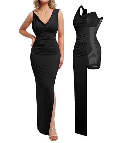 Popilush Formal Dresses for Women - Shapewear Cowl Neck Maxi