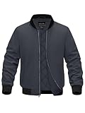 EKLENTSON Winter Coats for Men Warm Bomber Jackets Thermal Fleece Quilted Lined Winter Jacket Men Varsity Windbreaker Jacket, Dark Grey, L