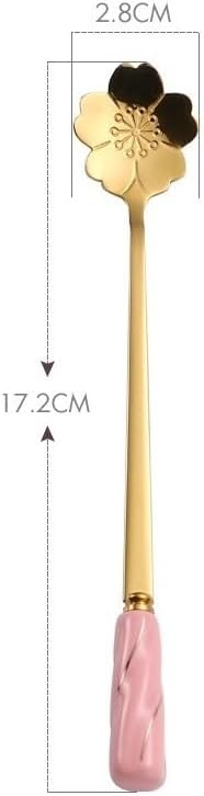 Silverware Flatware Set, 1/4/6/8/10pcs Creative Sakura Ceramic Handle Coffee Spoon 304 Stainless Steel Spoon Long Handle Ice Spoon Cake Dessert Spoon(White Silver,10Pcs)