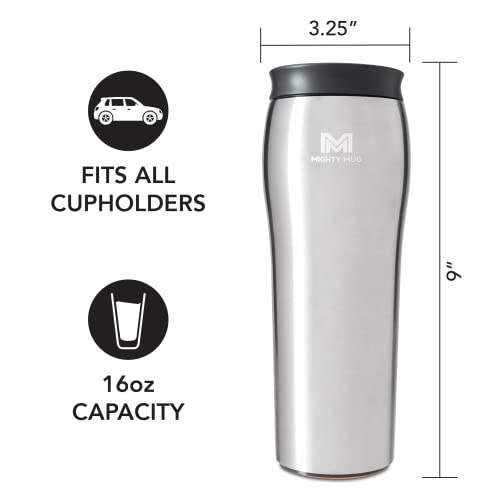 Mighty Mug Stainless Steel Travel Mug, Spill-Free Tumbler, Leak Proof Lid, 6 Hours Hot & 24 Hours Cold, Double-Walled, Bpa-Free, (Silver, 16Oz) #TOP5