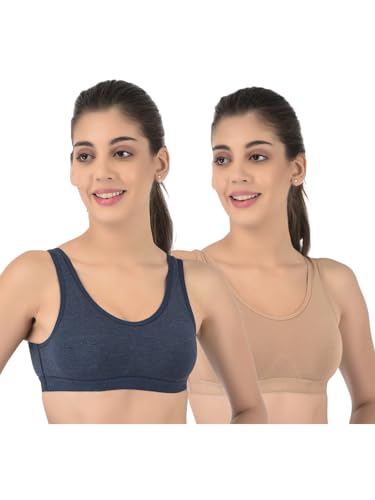 Image of Softline Women's Cotton Rich Wired Non-Padded Molded Sports Bra Combo | High-Support & Breathable Activewear | Soft & Durable for Workouts & Everyday Wear (Pack of 2)
