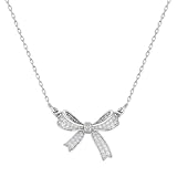 Vayfoni Women's Silver Alloy Bow Necklace with Cubic Zirconia - 45+7cm Butterfly Necklace - Sparkling Diamond Minimalist Design - Light Luxury Collarbone - Perfect for Girls and Women