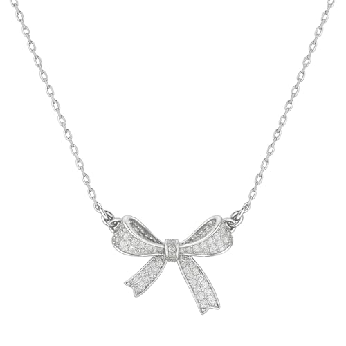 Vayfoni Women's Silver Alloy Bow Necklace with Cubic Zirconia - 45+7cm Butterfly Necklace - Sparkling Diamond Minimalist Design - Light Luxury Collarbone - Perfect for Girls and Women