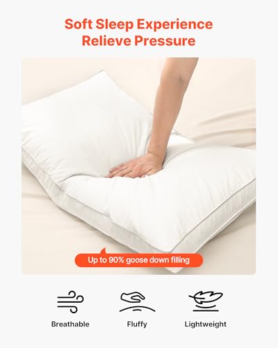 Image of VEVOR Bedding Bed Pillows for Sleeping Queen Size (White), Set of 2, Luxury Quality Hotel Pillows with Original Down Alternative Filling, Hotel Quality, Bedding for Back, Stomach or Side Sleepers