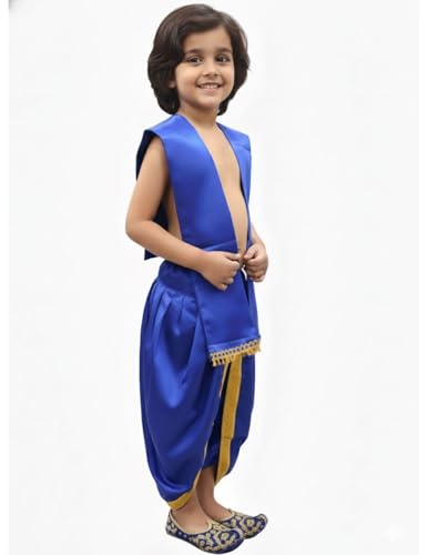 Image of BookMyCostume Indian Traditional Costume for Kids | Ramayana Dress for Boys | Blue Dhoti with Patka Dussehra | Mythology Fancy Costume for School Annual Day Performance | 5-6 Years