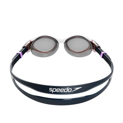 Speedo Damskie gogle pływackie Biofuse 2.0, damski design, opatentowany mechanizm regulacji, przeciwmgielne, zapobiegające wyciekom, wygodne dopasowanie, biały/True Navy/Sweet Purple/Flash Purple,