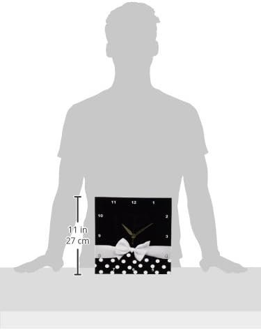 Miniatura 3 de 3dRose dpp_56661_1 Reloj de pared retro chic con lunares blancos y negros y lazo de cinta blanca de los años 50, elegancia clásica, 10 x 10 pulgadas