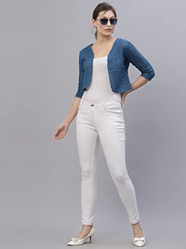Image of Style Quotient Women Cotton self Design lace Crop Open Front Shrug