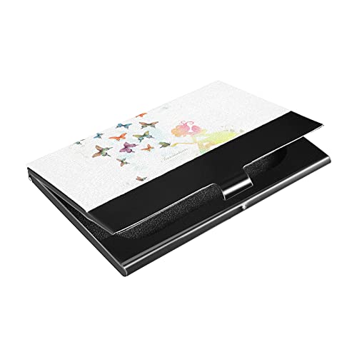 Oyihfvs Butterfly Fairy Girl With Colorful Butterflies Watercolor painting Business Card Holder Leather, Slim Credit Card Case Stainless Steel Wallet for Women and Men Unisex Business Card Holder