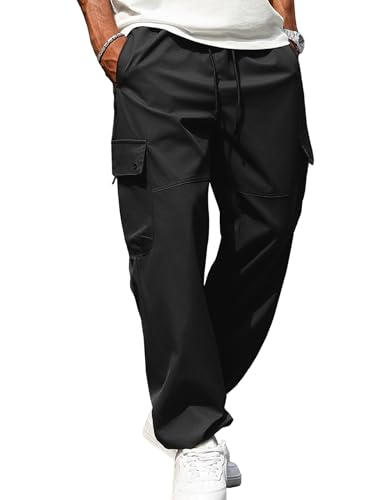 ZAFUL Mens Baggy Cargo Pants with Zipper Pockets Drawstring Tapered Jogging Pants for Workout, Jogging, Running