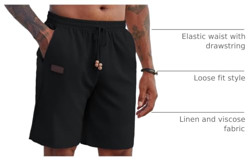 Image of COOFANDY Mens Casual Linen Shorts Elastic Waist Drawstring Loose Fit Summer Beach Vacation Shorts with Pockets