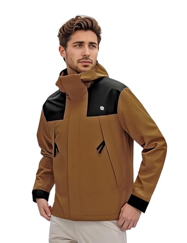 Image of Venzina Men's Waterproof Rain Jacket-Lightweight Windbreaker with Color Block Design, Breathable for Urban Outdoor, Daily Commuting I Fashion Unisex Couple Jacket
