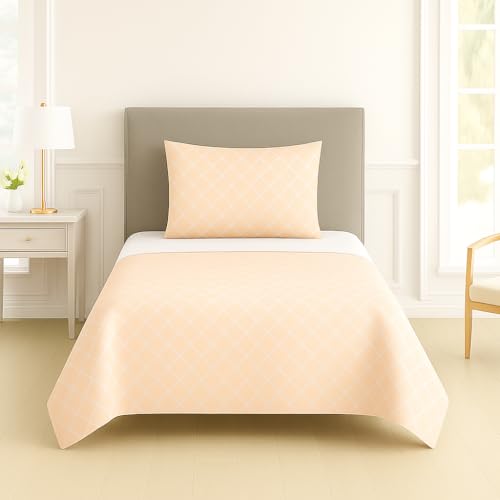 Image of DECOR2ADMIRE 300 TC Premium Glace Cotton Solid Lines Pastel Shades Bedsheet for Single Bed with 1 Pillow Cover for Home (Solid-Box Peach, Single 60 inch x 90 inch)