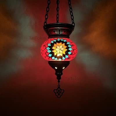 Turkish Mosaic Lampada a pendente Vintage Art Deco Handcrafted lamparas de mesa Mosaic Glass Romantic Light lamparas con mosaicos (Body Color : RSN) (M37)